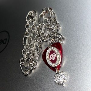 Sports TX A&M Aggies Multi Charm Love Footballl Maroon Silver Necklace TAMU